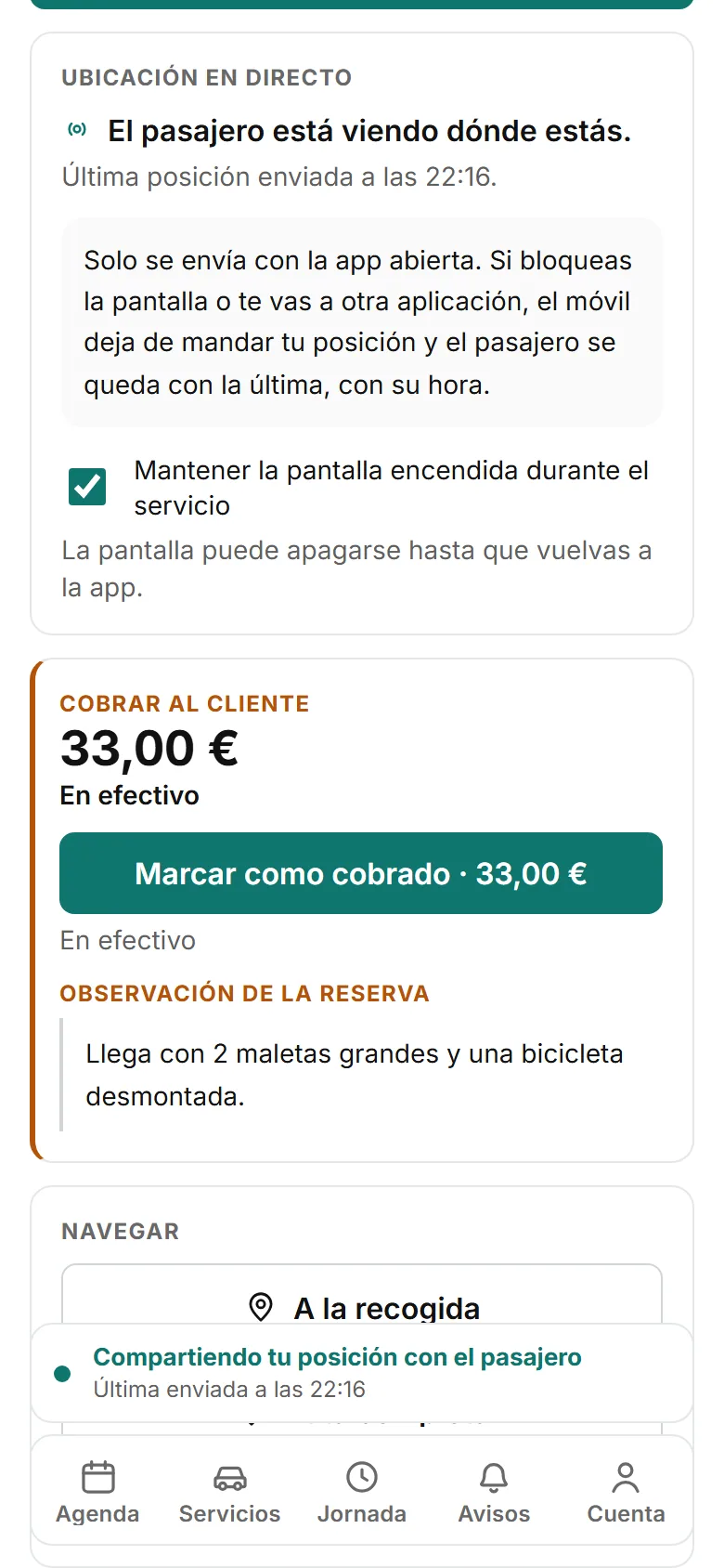 El paso para marcar un cobro en efectivo en la app del conductor.