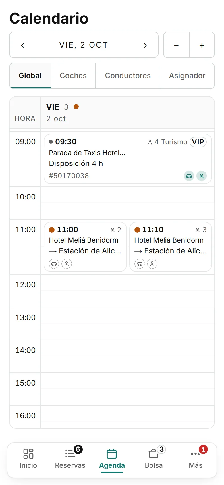 El calendario de WAT en el móvil, con los servicios de la semana.